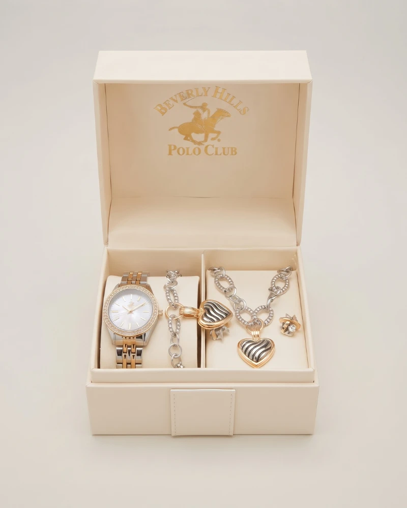 Beverly Hills Polo Club Women's Watch & Heart Jewelry Gift Set