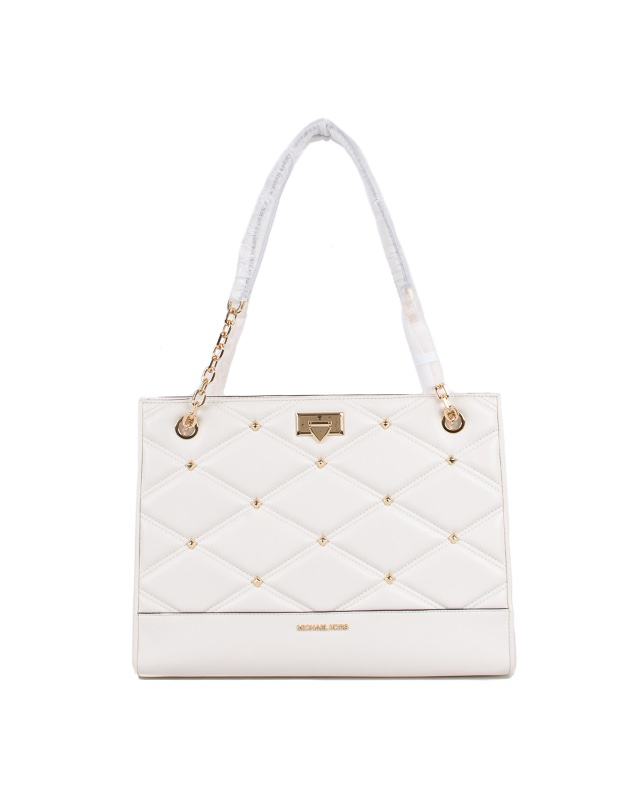 Serena Large East West Chain Shoulder Tote — Optic White