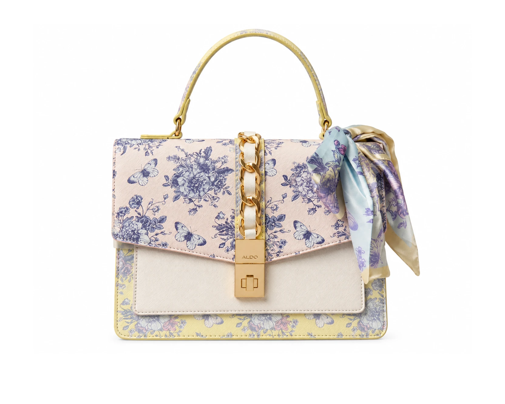 Eloizee Top Handle Bag (Blue & White Floral/Butterfly Print with Attached Matching Scarf)