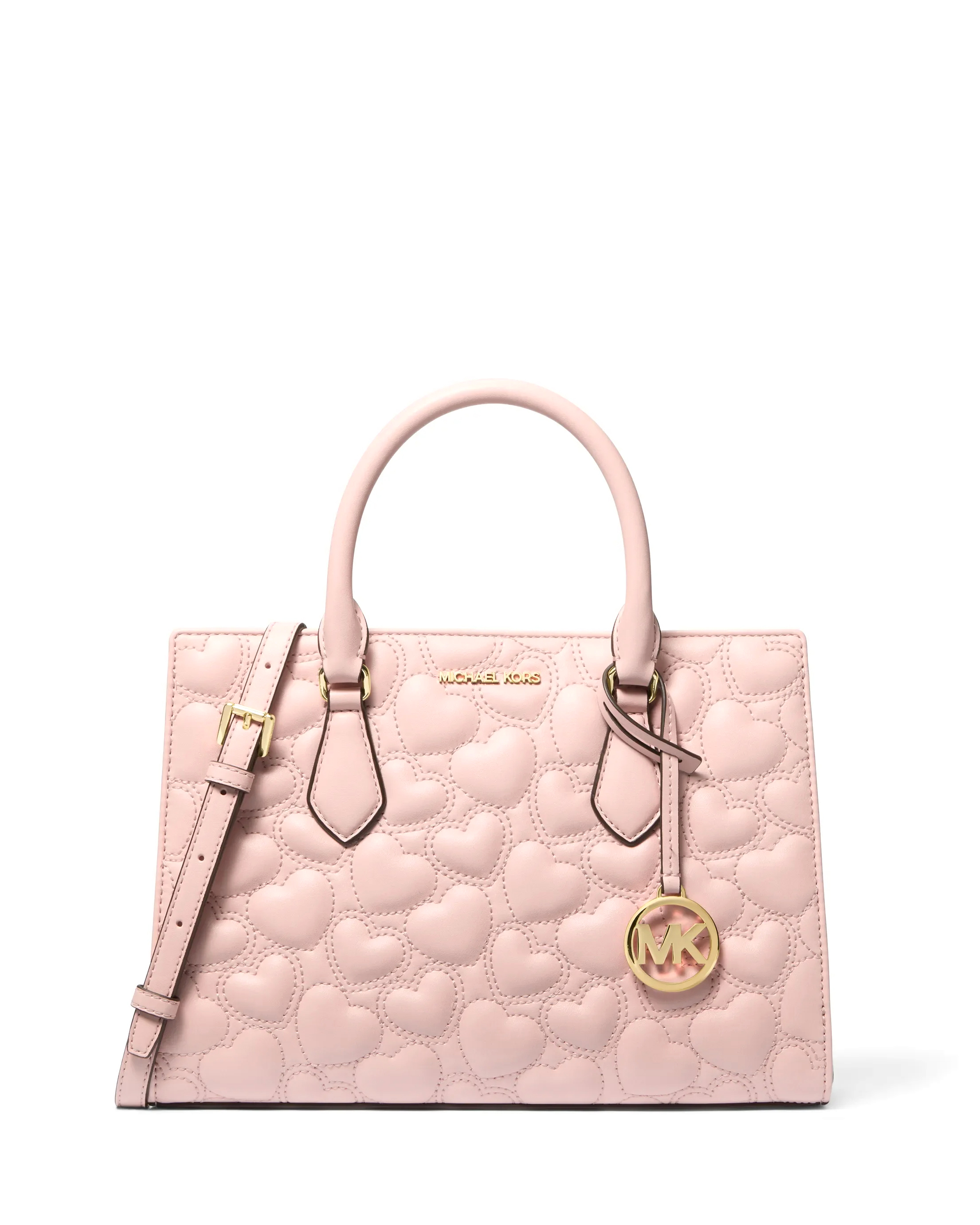 Sheila Medium Heart Embroidered Satchel — Powder Blush