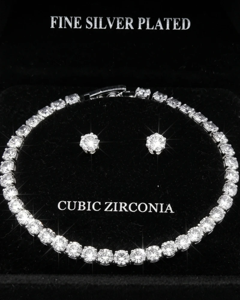 Tennis Bracelet and Stud Earrings Set