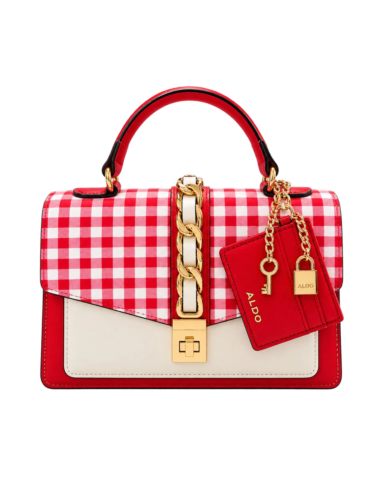 Red White GinGham Top Handle Satchel w/ Cardholder