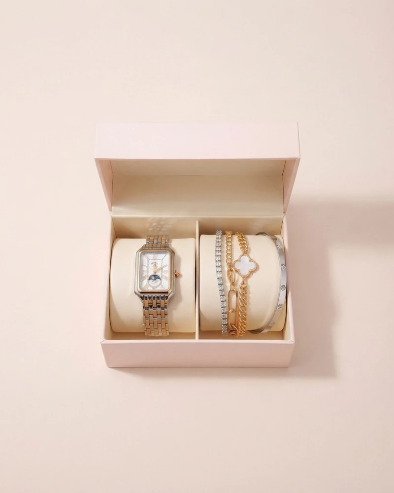 Women's Rectangular Watch and Bracelet Gift Set